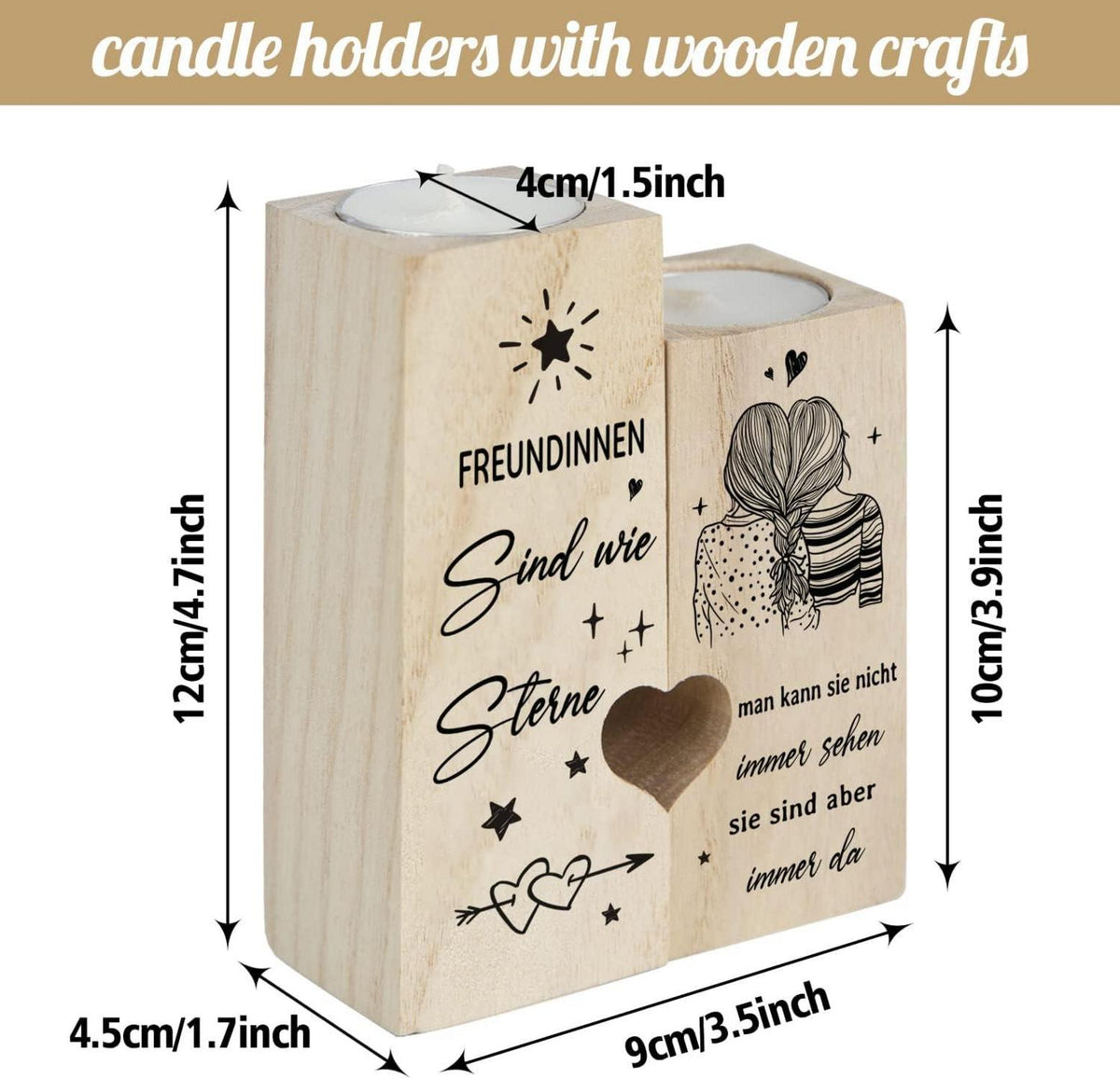 2er Set Holz Kerzenhalter Freundin Geschenk Geburtstagsgeschenk