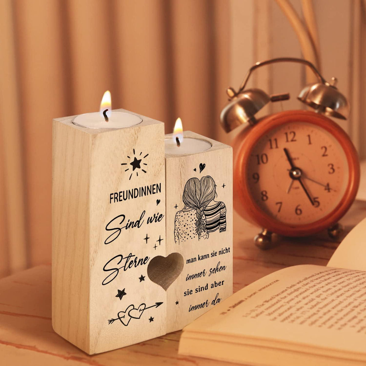 Kerzenständer Geschenk für Freundin holz 2er Set 12x10cm