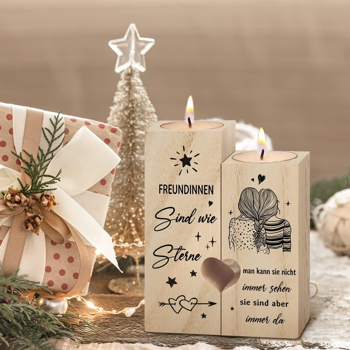Geschenk Kerzenständer Holz Freundin Geburtstag Freundinnenideen