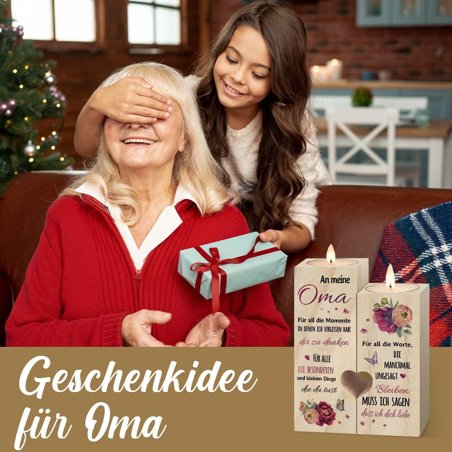 Personalisierte Kerzenhalter Geschenkideen für Oma, Hochwertiges Oma Geschenk, 2er Set