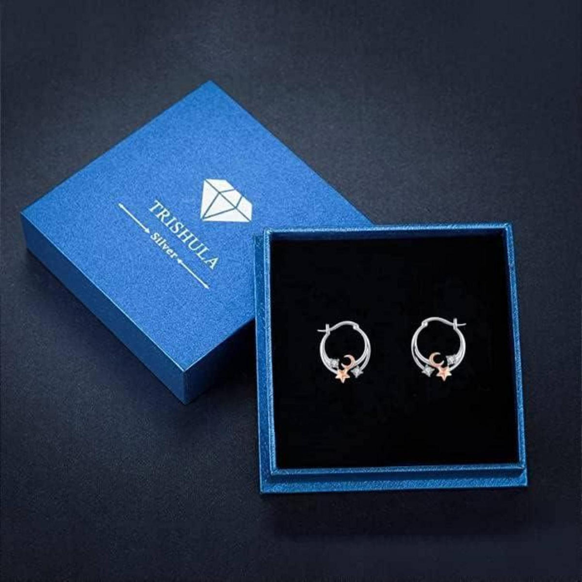 925 Sterling Silber Mond Stern Ohrringe Creolen Hypoallergen Weihnachtsgeschenk