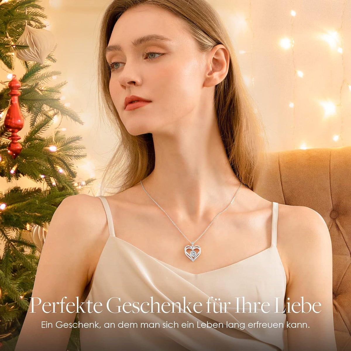 Forever Love Herz Halskette 925 Sterling Silber Roségold mit