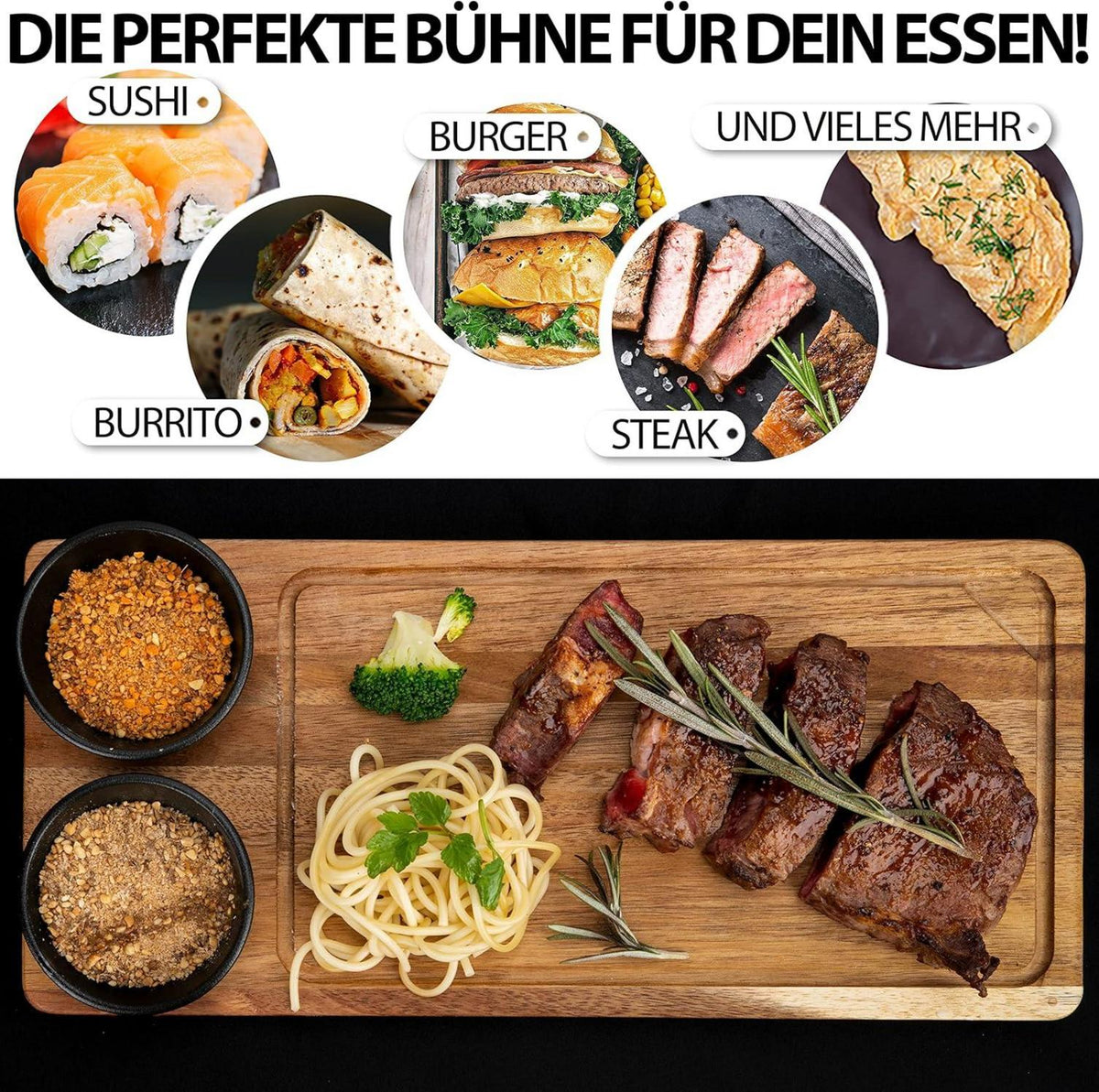 Servierbrett Set Akazienholz Saucen Schüsseln Grill Zubehör
