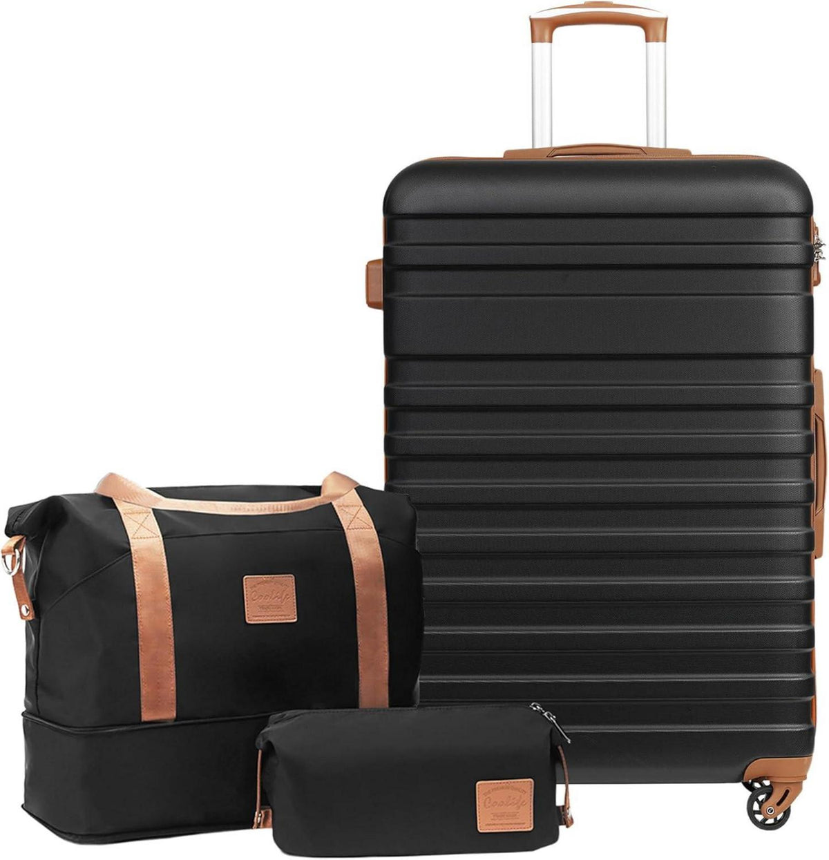 Hartschalen Trolley Koffer 3tlg Set Schwarz Braun ABS Spinner TSA