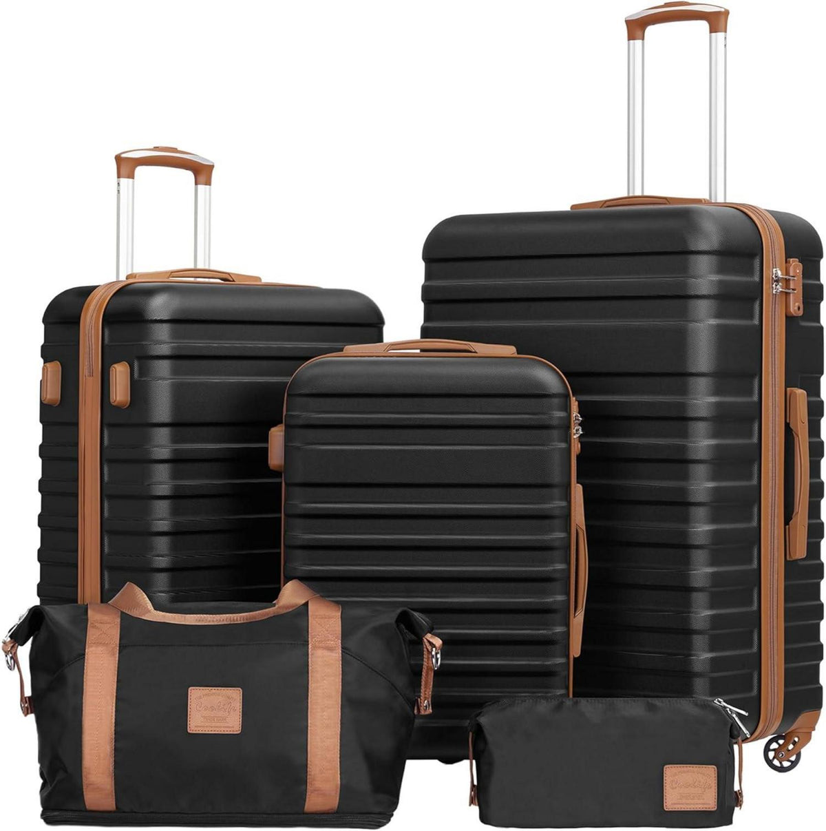 COOLIFE ABS Hartschalen Koffer Trolley Set 5tlg Schwarz/Braun