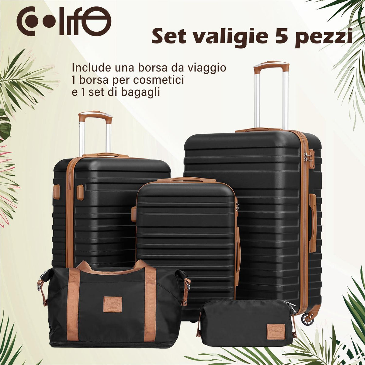 COOLIFE Koffer Set 5tlg ABS Hartschale 4 Rollen TSA-Schloss