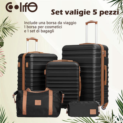 COOLIFE Koffer Set 5tlg ABS Hartschale 4 Rollen TSA-Schloss