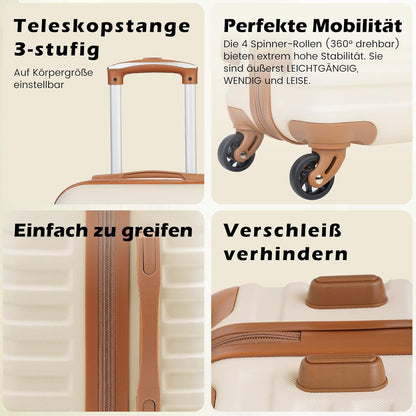 COOLIFE Koffer Set Trolley ABS Hartschalen 4 Rollen TSA Groß Weiß/Braun
