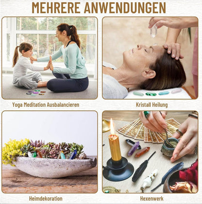 Heilende Kristalle Steine Set Chakra Amethyst Tigerauge Obsidian