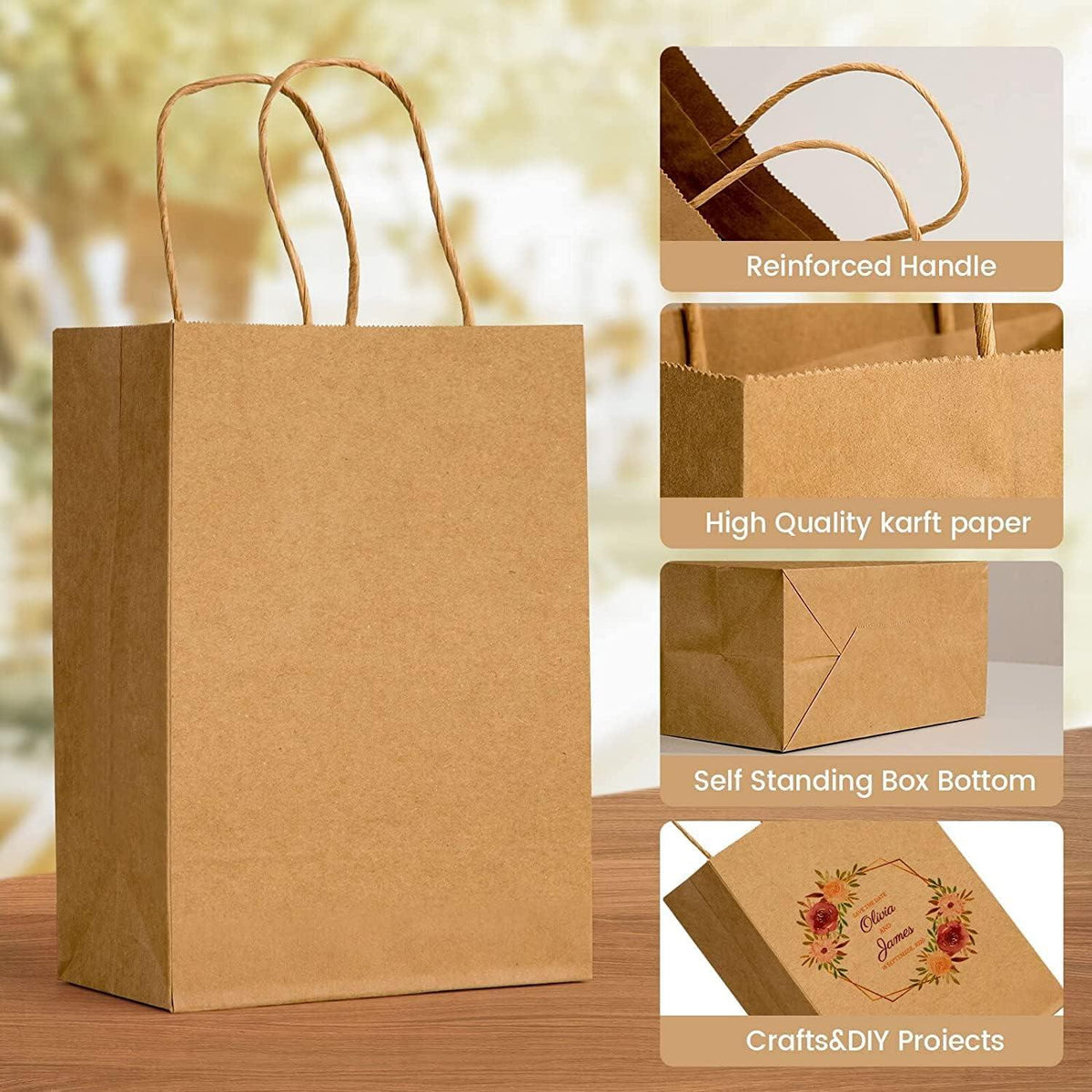 100 Kraftpapiertüten mit Henkel in 3 Größen, braun - Ideal für Business, Einzelhandel, Partys