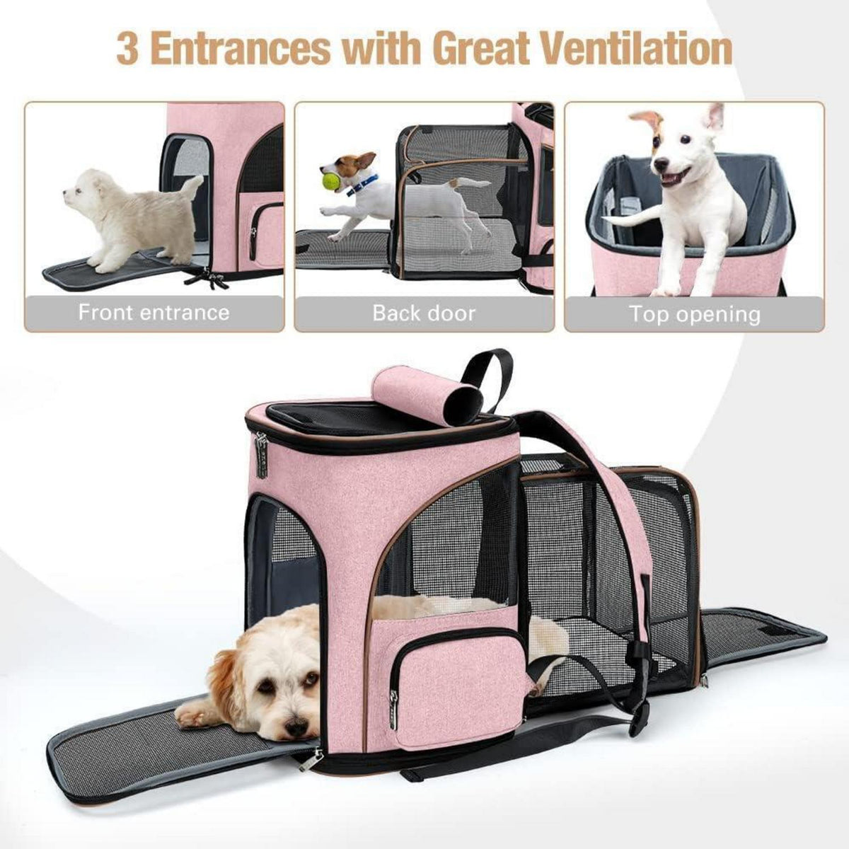Erweiterbarer Haustier Rucksack für Katzen & Hunde bis 10kg, Rosa XL