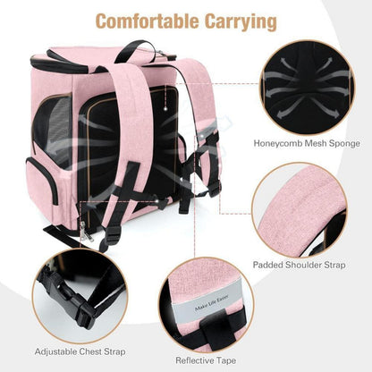 Erweiterbarer Haustier Rucksack für Katzen & Hunde bis 10kg, Rosa XL