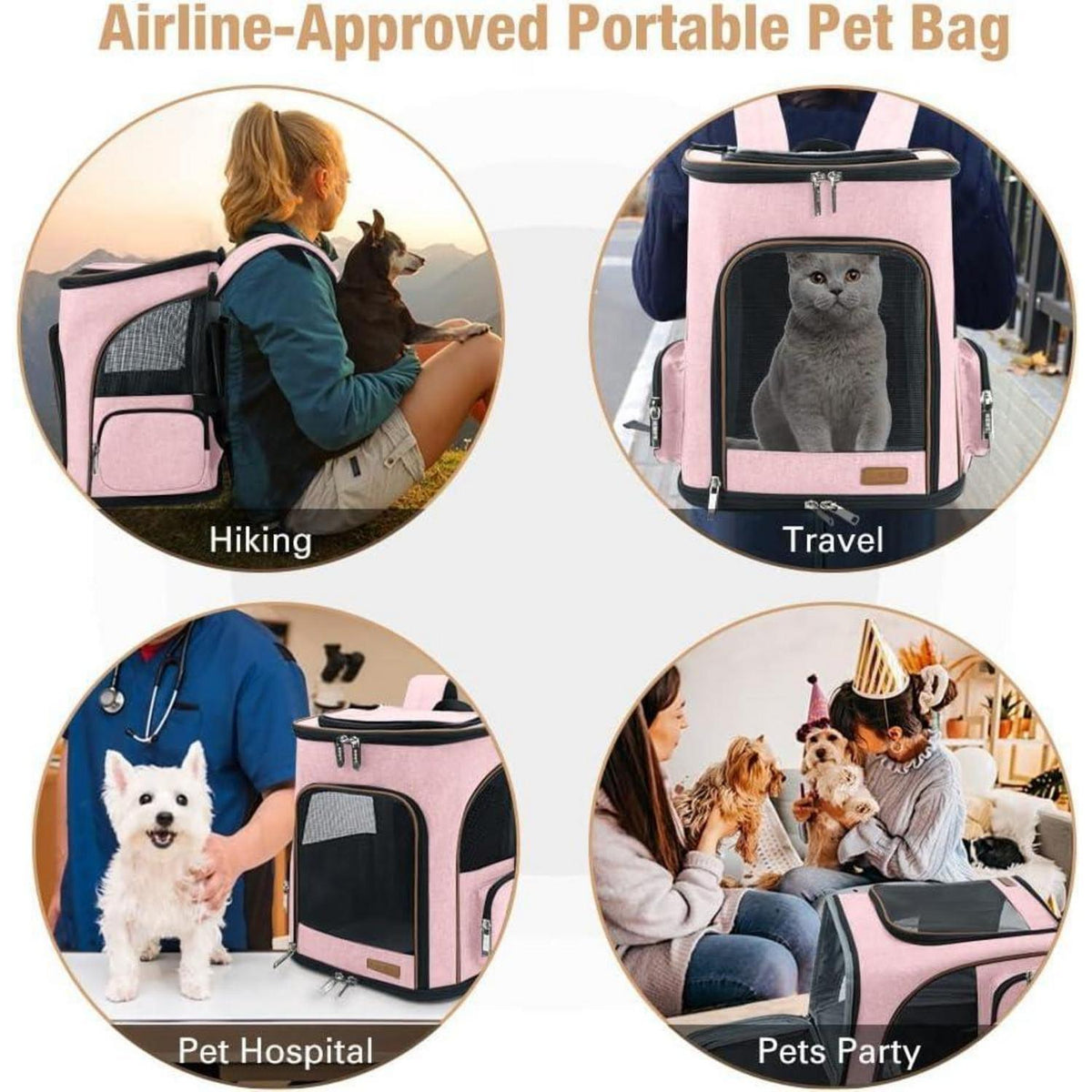 Erweiterbarer Haustier Rucksack für Katzen & Hunde bis 10kg, Rosa XL