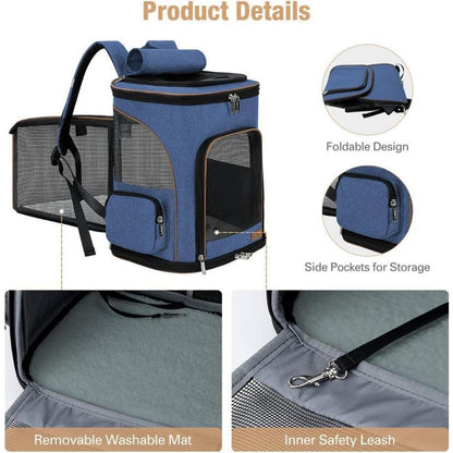 Erweiterbarer Haustier Rucksack für Katzen & Hunde bis 10kg, Blau XL