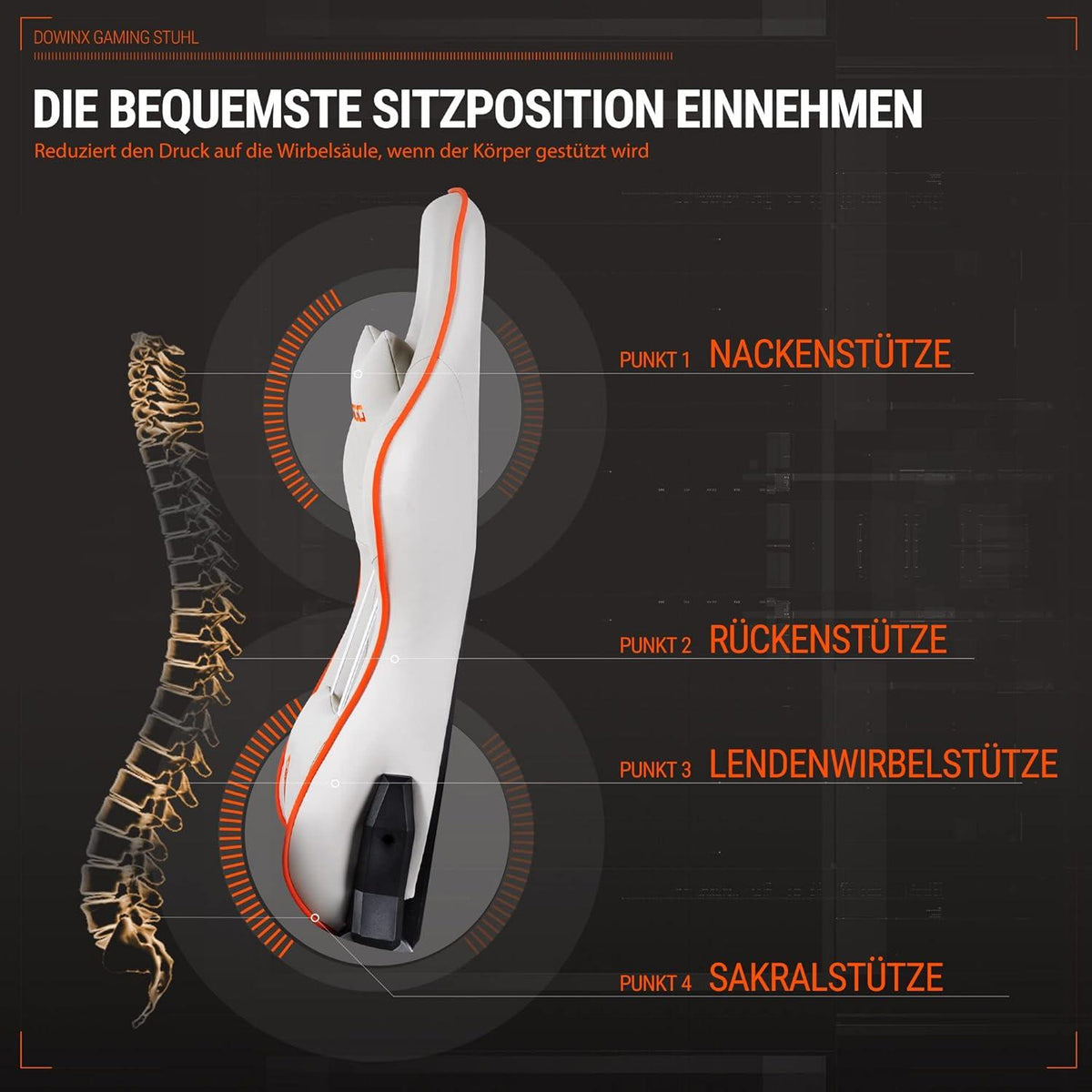 Gaming Stuhl Bürostuhl mit 4D Armlehnen und Fußstütze PU Leder Hoher