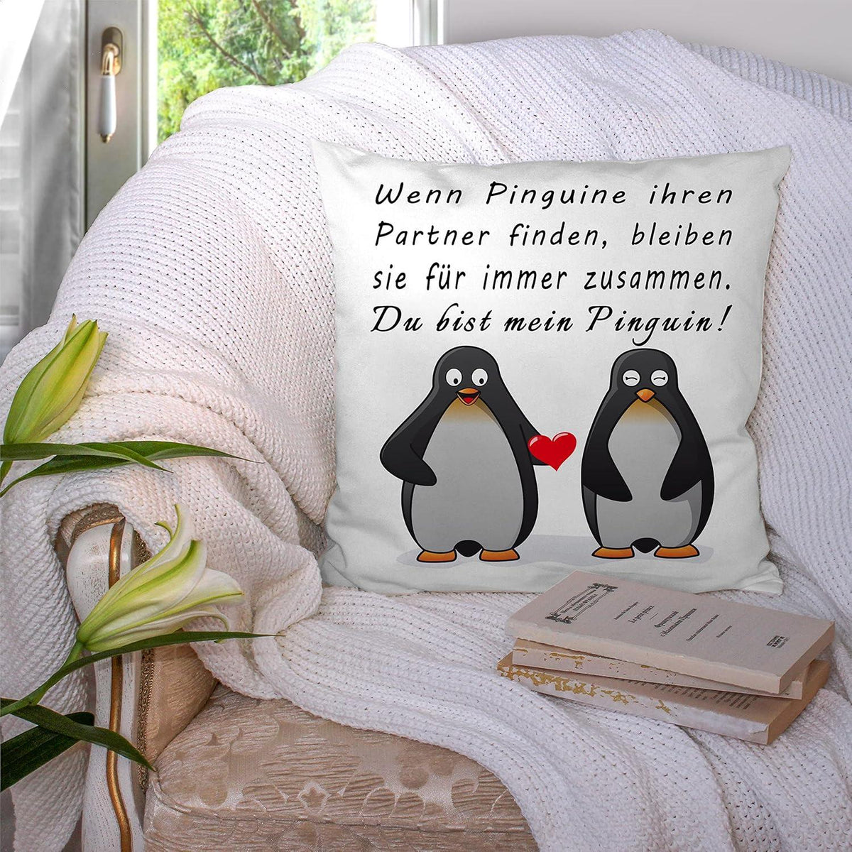 Pinguin Geschenk Kissenbezug 45x45 cm Lustig Partner Jahrestag Weihnachten