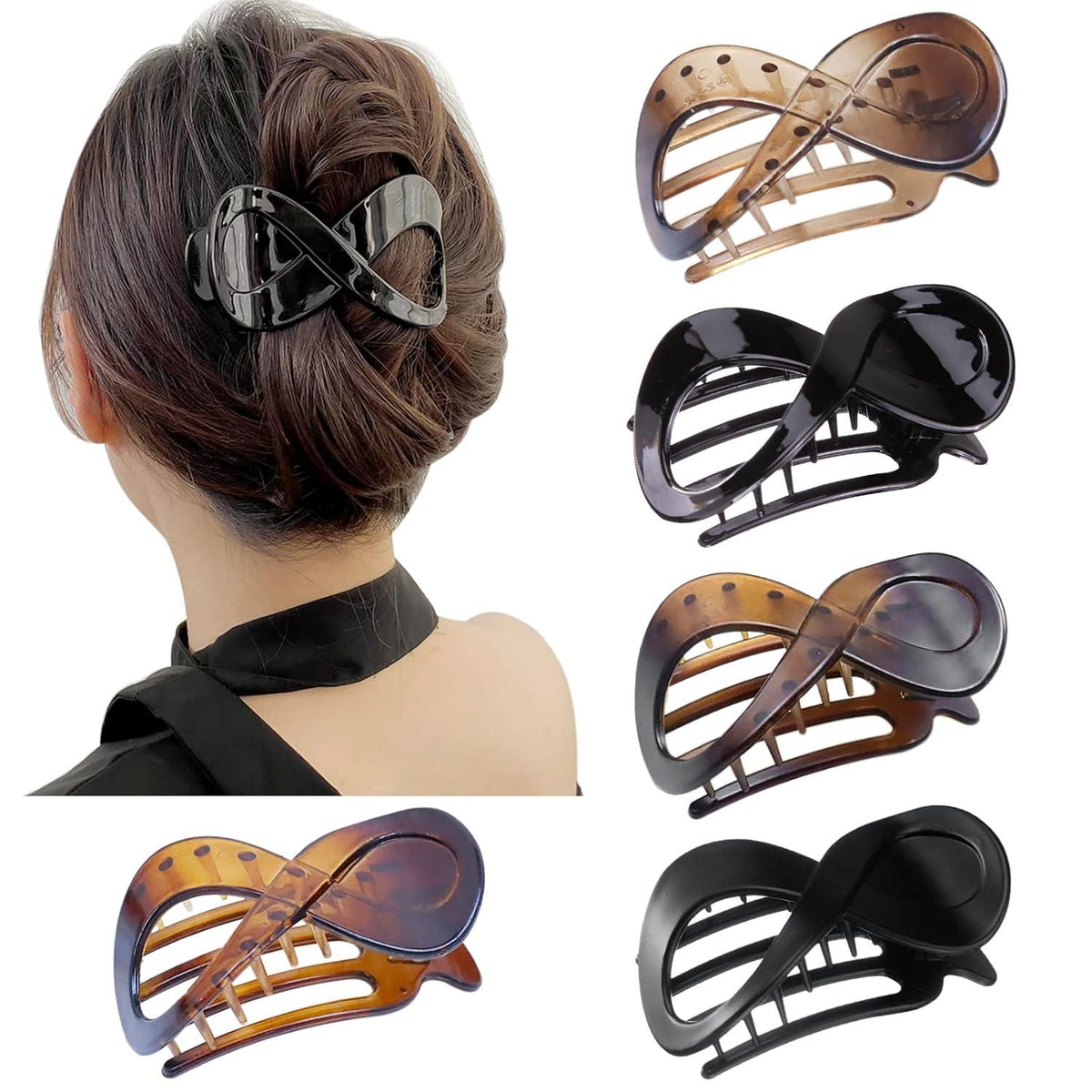 5er Set Haarspangen Vintage Haarklammer Groß Schwarz