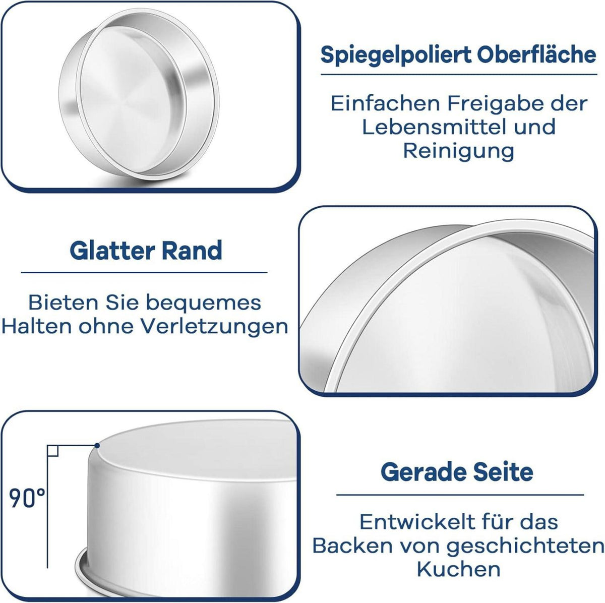 Kuchenform Set Edelstahl Rund Backform 20cm 2er-Pack