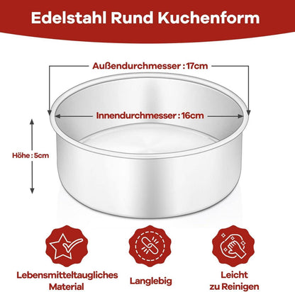 Edelstahl Runde Kuchenform 2er Set 16cm Spülmaschinenfest