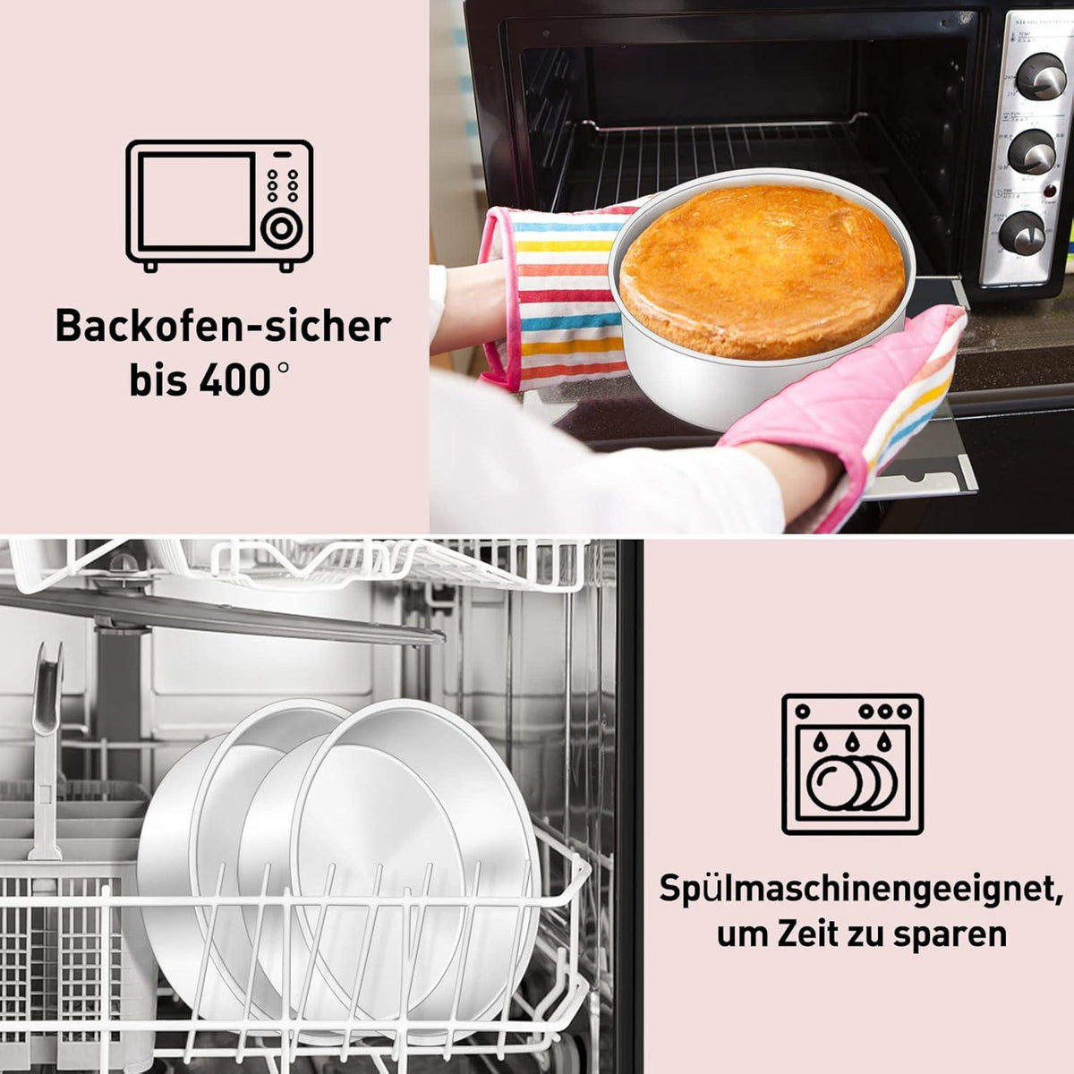 Onader Edelstahl Runde Kuchenform 2er Set 16cm Spülmaschinenfest