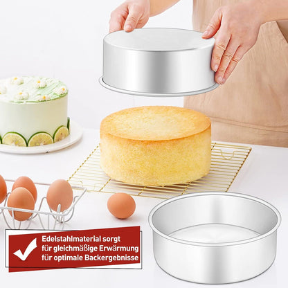 Onader Edelstahl Kuchenform 2er Set - Rund Backform 16cm - Gesund & Leicht Zu