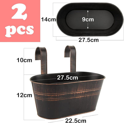 Vintage Schwarz Metall Hängetöpfe Set für Balkon Garten