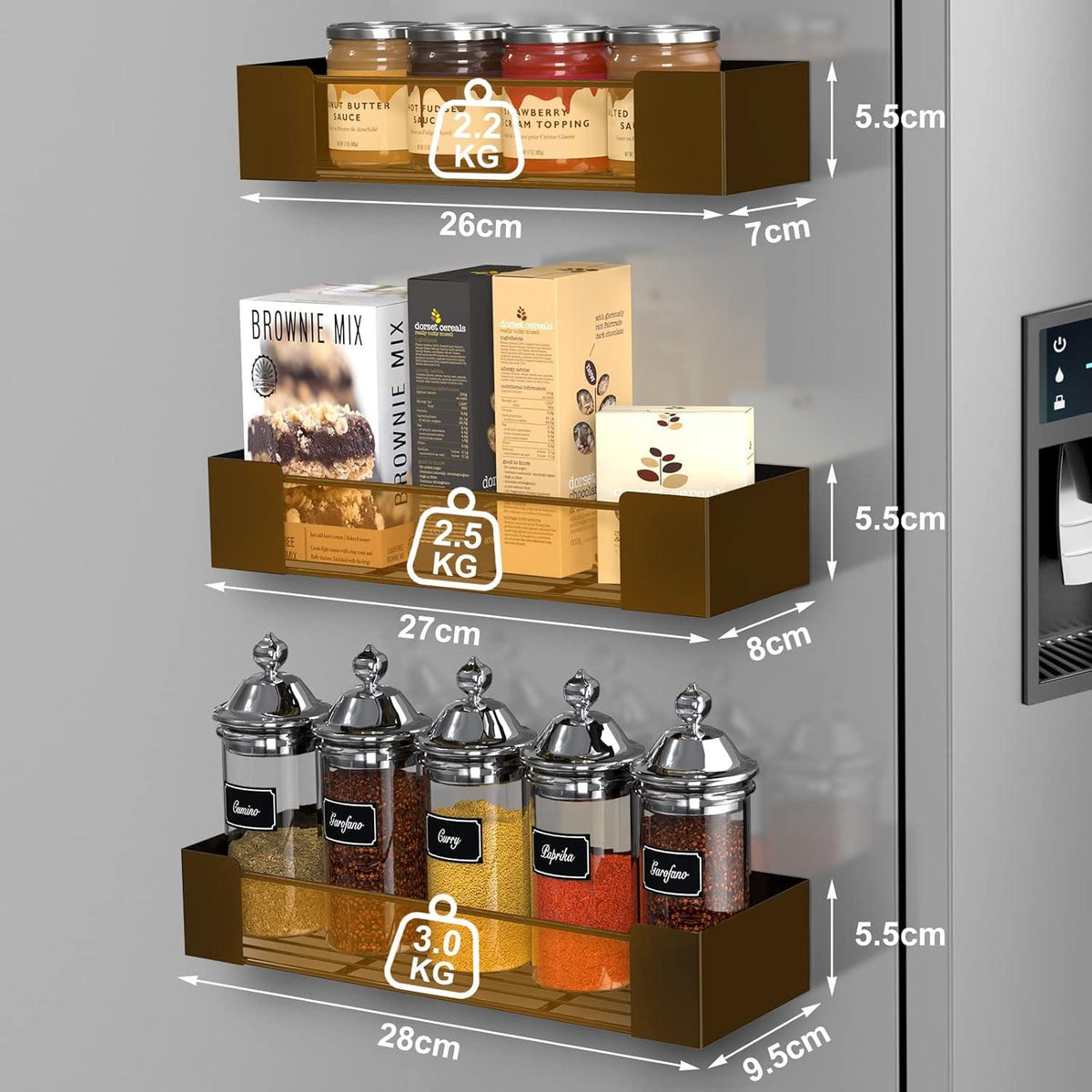 Magn. Gewürzregal 3er-Set Kühlschrank ohne Bohren Schwarz