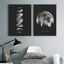 Premium Poster Set Schwarz Weiß Mondphasen