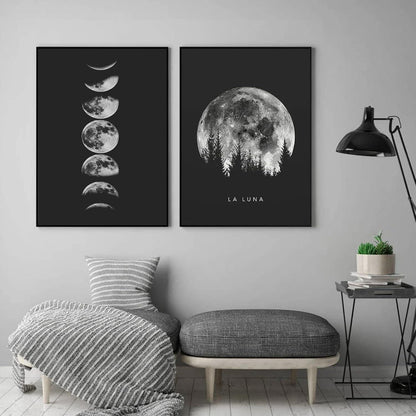 Trayosin Premium Poster Set Schwarz Weiß Mondphasen Wandbilder