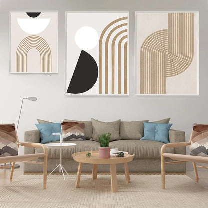 3er Premium Poster Set Moderne Abstrakt Kunst Wandbilder Leinwand 21x30cm Beige