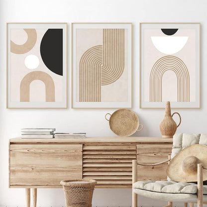 3er Set Moderne Abstrakt Kunst Poster Wandbilder Beige 30x40cm