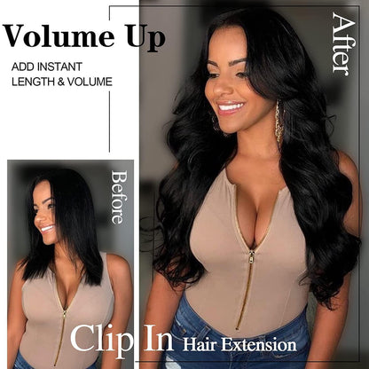 50cm Schwarze Clip-In Haarverlängerung Wellig 1B#