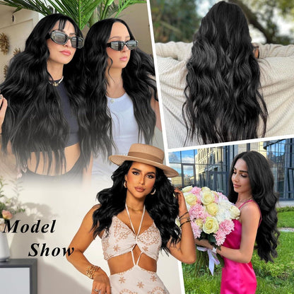 50cm Schwarze Clip-In Haarverlängerung Wellig 1B#