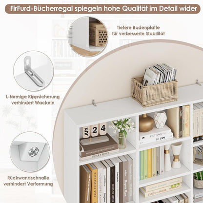 190 cm Bücherregal weiß mit verstellbaren Ablagen & CD-Fächern