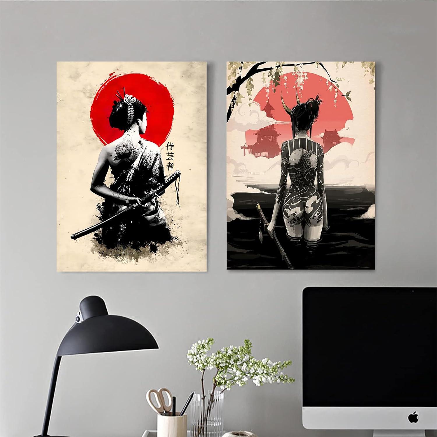 Japanisch Frau Poster Leinwandbilder Kunstdrucke Wohnzimmer Wanddeko 2