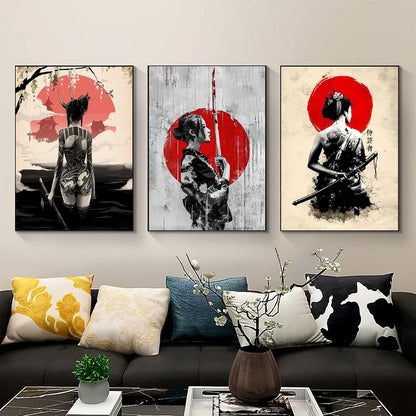 Japanisch Frau Poster Leinwand Wandkunst Wohnzimmer Deko 3er Set
