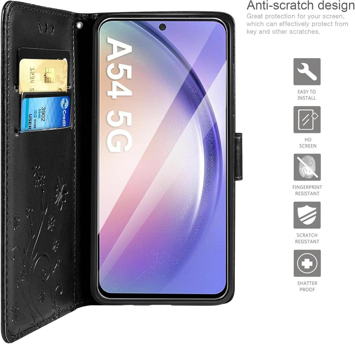 Lederhülle Samsung Galaxy A54 5G Schwarz Wallet Case