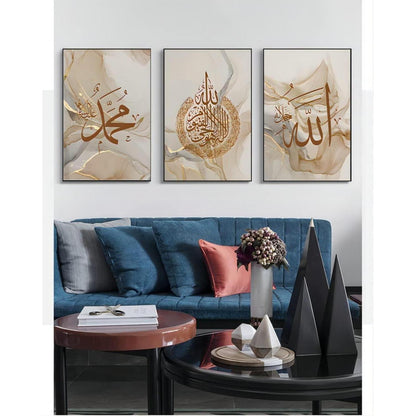 Islamische Leinwandbilder Allah Zitate Poster 3er Set 50x70cm Gold