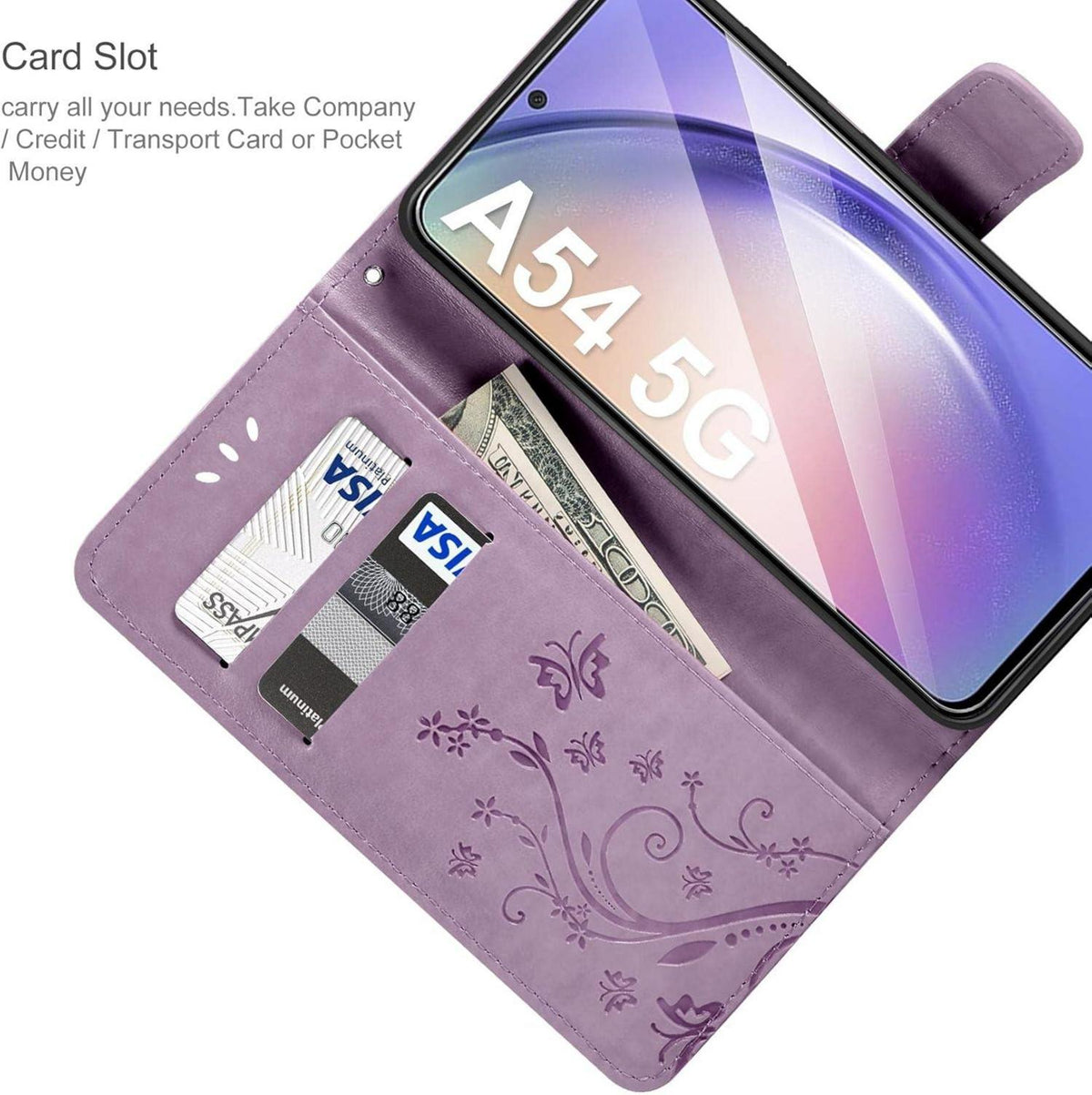 AROYI Samsung Galaxy A54 5G Leder Wallet Hülle lila