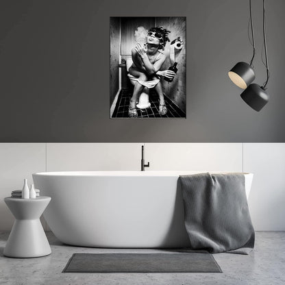 Schwarz-Weiß Badezimmer Leinwandbilder Set, Vintage Poster - 2 Stück