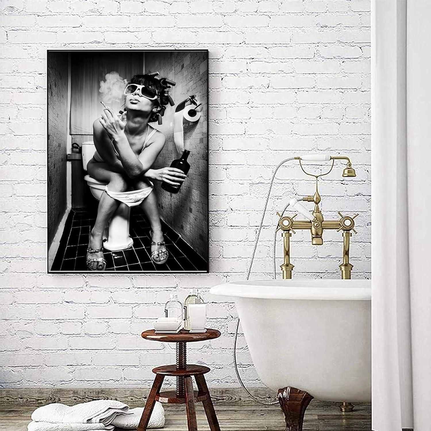 Schwarz-Weiß Badezimmer Leinwandbilder Set, Vintage Poster - 2 Stück