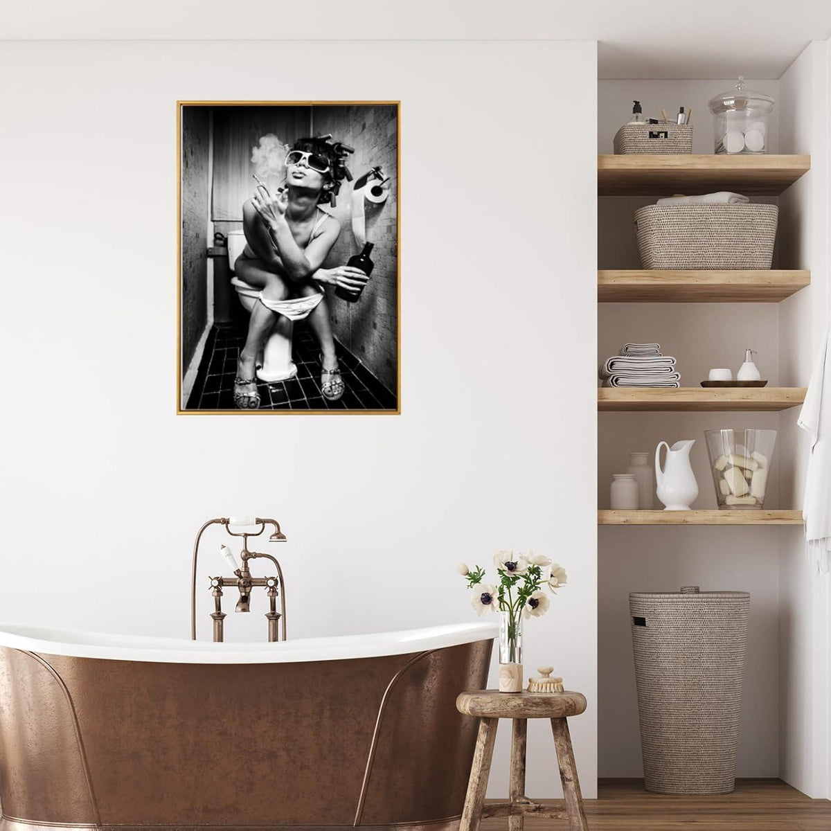 LYBOHO Badezimmer Bilder Schwarz Weiß Set Vintage Leinwand Poster 2 Stück 20x30cm