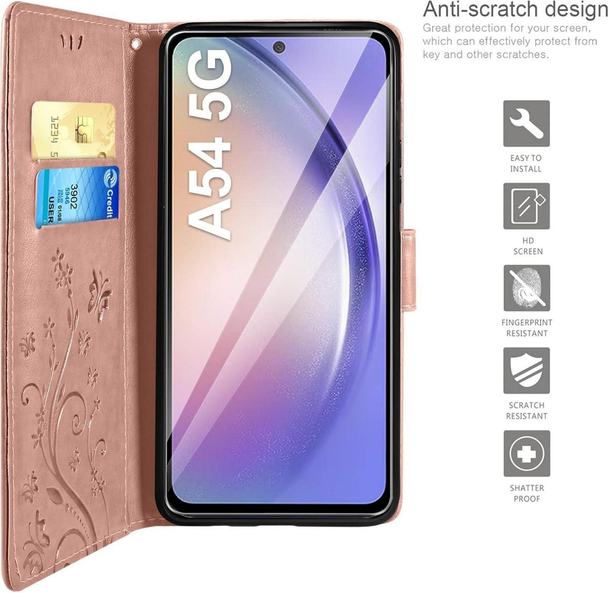 AROYI Samsung Galaxy A54 5G Lederhülle mit Schutzfolie