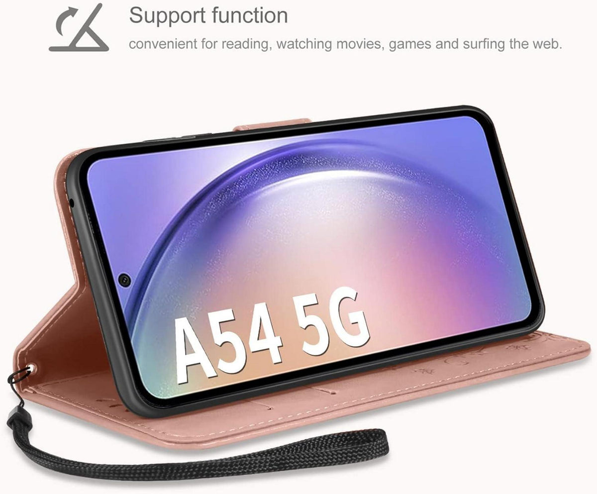 Samsung Galaxy A54 5G Lederhülle Wallet Case Roségold Schutzhülle mit Schutzfolie