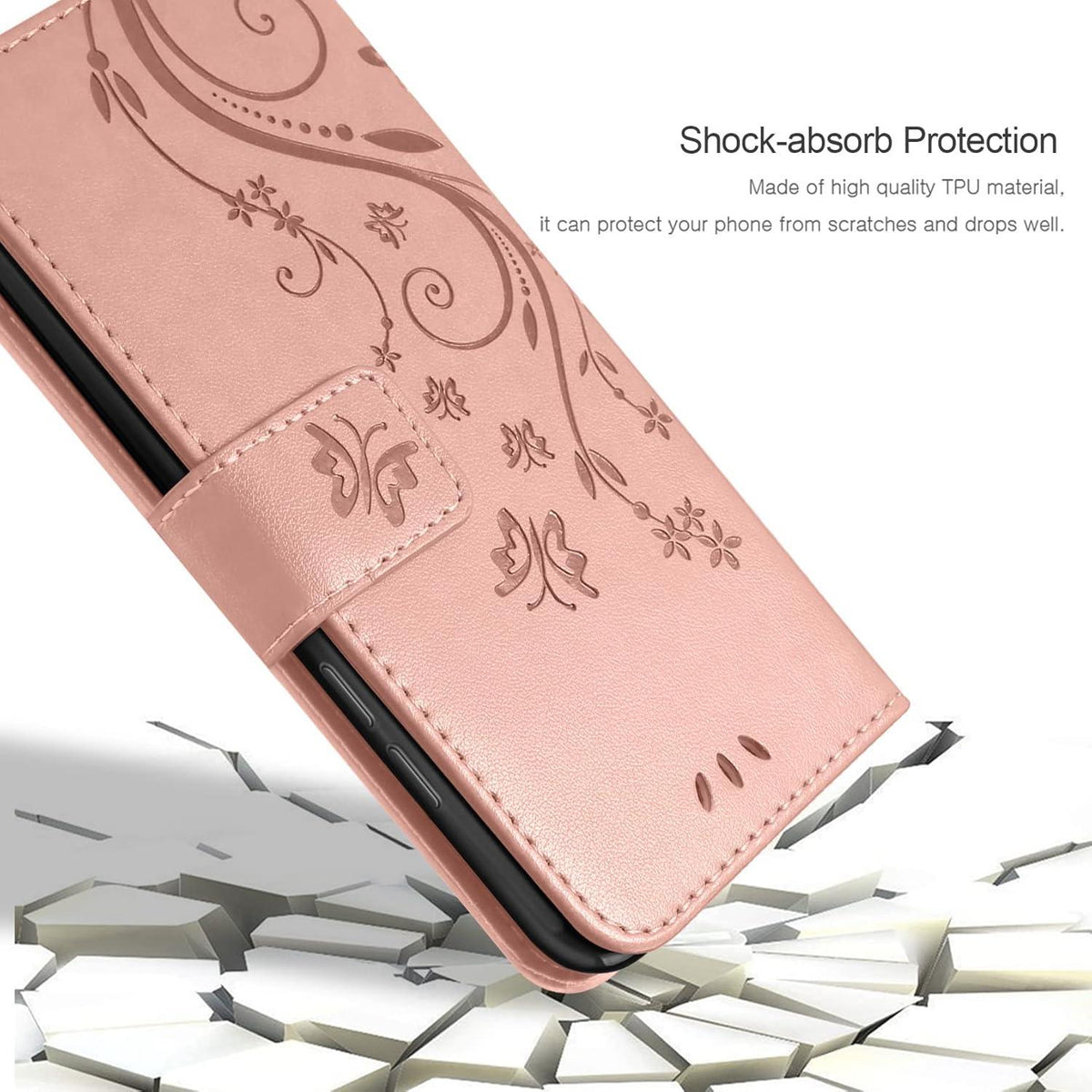Samsung Galaxy A54 5G Lederhülle Wallet Case Roségold Schutzhülle mit Schutzfolie