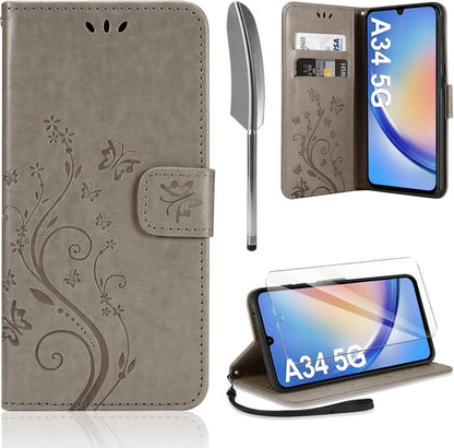 Lederhülle Samsung Galaxy A34 5G Schutzhülle Wallet Cover Grey
