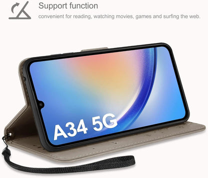 AROYI Samsung Galaxy A34 5G Lederhülle Wallet Case Grau