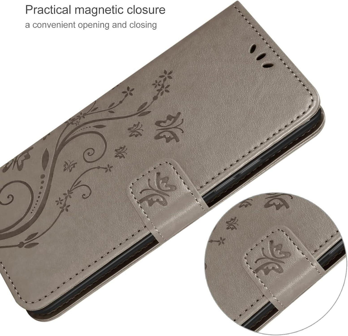 Samsung Galaxy A34 5G Lederhülle Wallet Schutzhülle und Schutzfolie Grau