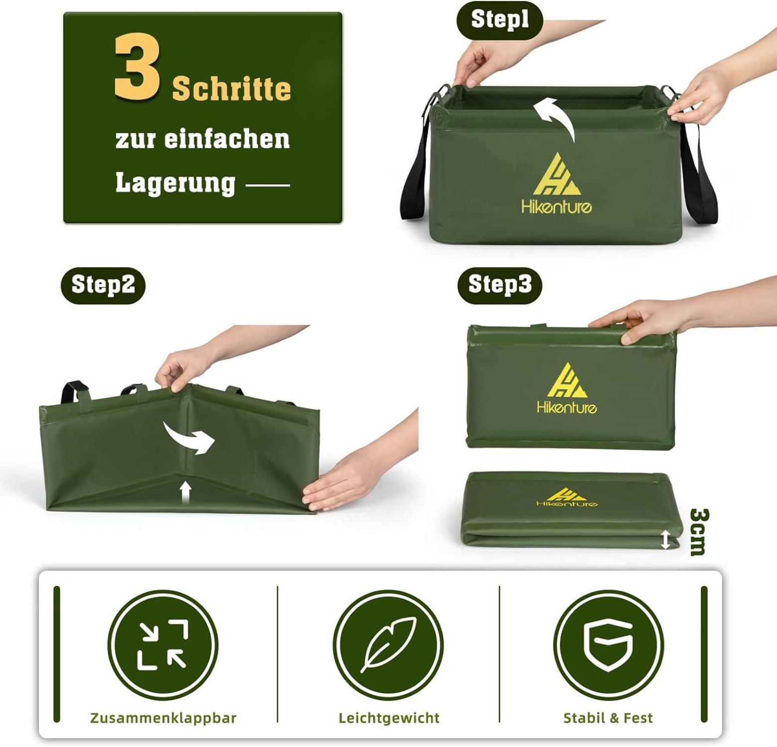 HIKENTURE Outdoor Faltschüssel 15L Faltbarer Eimer Camping Army Green