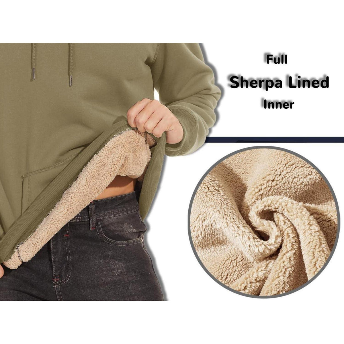 Herren Sherpa Hoodie mit Kängurutasche Khaki S